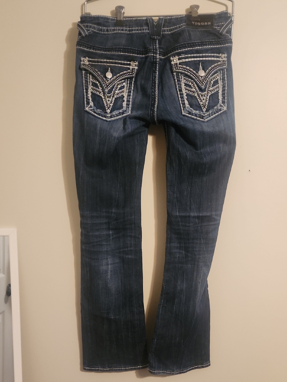 Vigoss Women's Dark Blue Embroidered Boot Cut Jeans